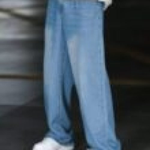 Manfinity EMRG Men's Casual Washed Frayed Hem Straight Leg Baggy Jeans